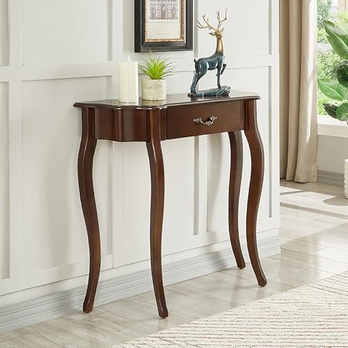 Tavolo consolle in legno massello con cassetto, semicerchio, tavolo da ingresso, a mezzaluna, elegante mobile con gambe cabriole per soggiorno, corridoio, corridoio, divano