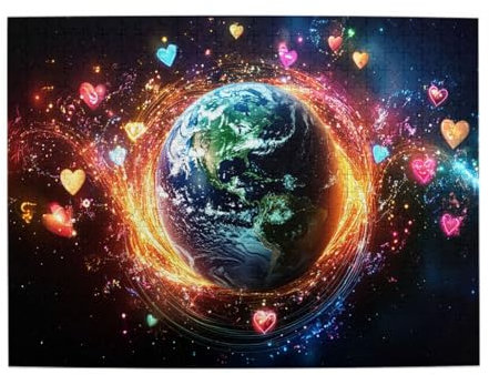 Liorosa Symphony Of Spheres 500 Pieces Of Adult Wooden Puzzle,Earth Surrounded By Floating Love Notes,Ideal For Party Game Nights,Brainstorming For Stress Relief,Vibrant Design