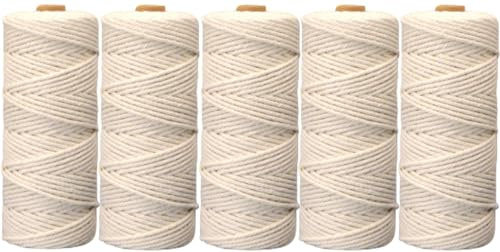 5 Stück Makramee Garn 3mmx50m, BetterJonny Baumwoll Bastelschnur Makramee Baumwollgarn 3mm Baumwollkordel Natur Baumwoll-Bastelschnur für Basteln Stricken Aufhängen DIY Handwerk-Beige