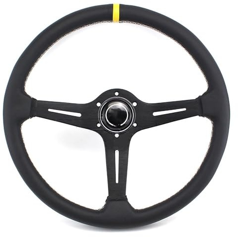 Volante Desplazado, Volante Deportivo Volante de cuero todoterreno de 15 pulgadas y 380 mm for coche, modificado, for competición, con herramientas(1)