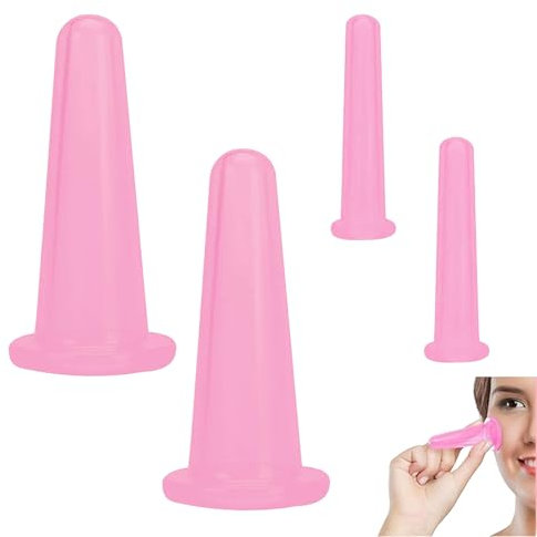 4 Piezas Ventosas Faciales Juego de Ventosas Masaje de Silicona Anticelulitica Ventosa Celulitis para Masaje de Cuello Cara Y Cuerpo (Rosa)