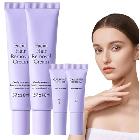 Haarentfernungscreme, 2025 Neu Enthaarungscreme Gesicht mit Serum, Facial Hair Removal Cream Oberlippenhaarentfernung Creme Gesichtshaarentferner für Männer und Frauen für Gesicht und Körper (2)