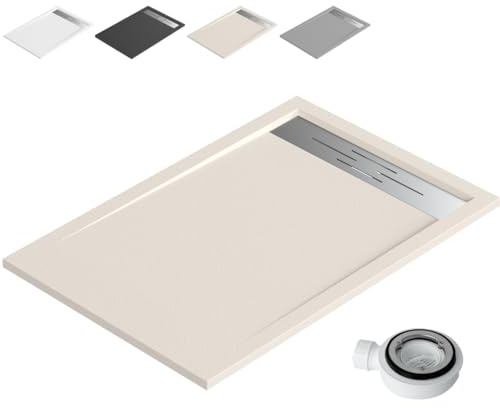 Plato Ducha Resina Antideslizante con Valvula y Rejilla | Textura Piedra | Beige | 80 X 130cm