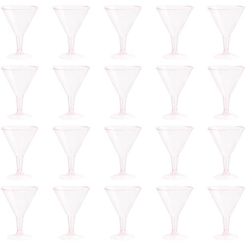 TRACOMPAN Lot de 20 verres à martini en plastique de 180 ml, réutilisables et incassables pour cocktail, champagne, gin, vin, crème glacée, desserts, fêtes, mariages, anniversaires - Rose