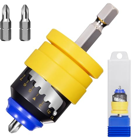 Trockenbau-Bithalter mit 7-stufiger Präzisions-Schraubentiefenregelung – Magnetischer Schraubvorsatz + 2 Ersatz-Bits, kompatibel mit Elektro-/Schlagbohrern, für Trockenbau/Gipskarton/Sperrholz