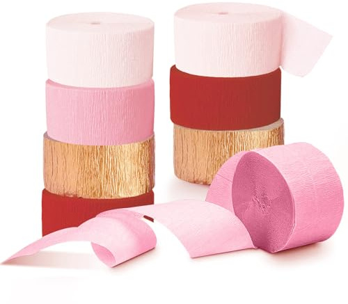 NICROHOME EUR Valentinstagsdeko, 8 Rollen Rosa Rot Krepppapier Hängedeko | Papier Luftschlangen Girlanden für Galentine's Day, Babypartys, Geburtstagsfeiern, Hochzeitsdekorationen, 25m/Rolle