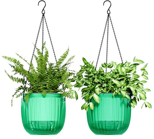 Bamworld Jardinières suspendues pour Plantes d'intérieur Pots à arrosage Automatique avec Trou de Drainage Lot de 6.5 Pouces Jardinières suspendues pour Plantes d'extérieur avec 3 Crochets à chaînes