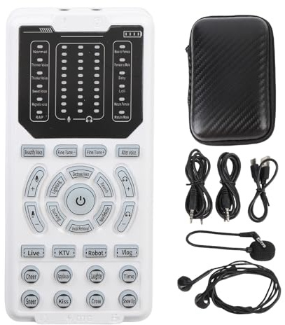 VBESTLIFE Changeur de Voix Portable, 16 Modes Vocaux, Réglage Fin à 10 Niveaux, 8 Effets Sonores Modulateur Vocal avec Mode Ktv pour Le Podcast Gaming en Streaming en Direct