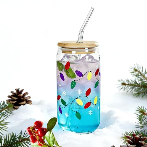 Weihnachtstassen, Gläser mit Farbwechsel, 16 oz Farbwechselflaschen mit Deckeln und Strohhalmen, weihnachtlich thematisierte Geschenke, geeignet für Eiskaffee, Saft und Milchshakes auf Partys.