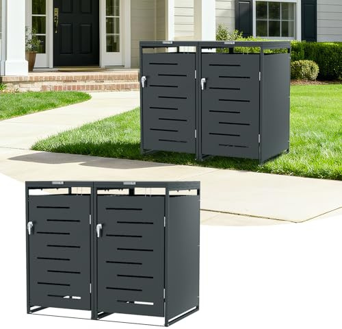 Ollewiellan Mülltonnenbox 2er-Set, Mülltonnenverkleidung für 2X 120L & 240L Tonnen, Stahlkonstruktion Pulverbeschichtet, Abschließbar mit 2 Schlössern, Farbe Anthrazit