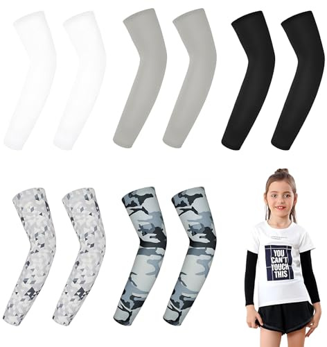 Eowppue Set di 5 Bracciali Protettivi per Bambini e Adolescenti – Maniche Compressione per Sport Outdoor, Protezione UV, Traspiranti e Confortevoli – Adatti per 11-15 Anni