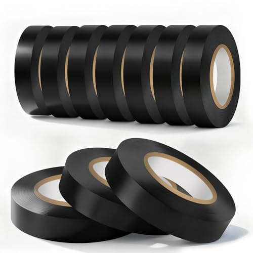 Eliamo 10 Pack Black Electrical Tape, 0.7 inch Wide x 66FT Long, Waterproof, Flame Retardant, High Temp Insulating Tape for Home, Industrial & DIY Repairs