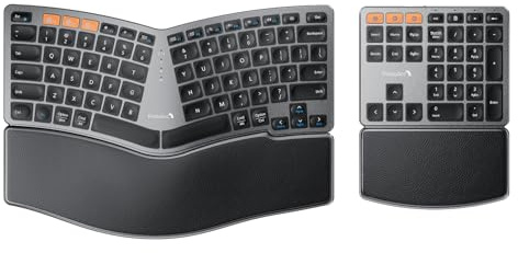 ProtoArc Bluetooth Ergonomic Keyboard, Wireless Ergonomic Keyboard with Separate Number Pad, Dual Bluetooth and USB, Hard Palm Rest, Split Design, Rechargeable for Windows/Mac/Android