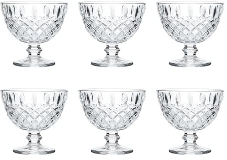 Reldor Sundae Glasses Set of 6 – 300ml Dessert Bowl Ice Cream Cups with Waved Edges, Clear Stackable Glass Bowls for Desserts, Fruit, Cocktails, Puddings & Starters
