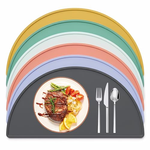 Nivofu 6 Stück Tischsets, Silikon Tischmatte für Kinder, Abwaschbares Tischset Rutschfestes Design, Hitzebeständig Faltbar Platzdeckchen, Esstisch Unterlage, Platzdeckchen Kinder für Tischdekoration