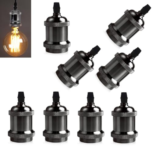 8er Pack E27 Vintage Edison Lampenfassung, Bronze Lampenhalter aus Aluminiumgehäuse Lampensockel Fassung für DIY Edison Schraub Glühbirne, Wand-, Tisch- oder Hängeleuchte Deckenleuchte (Schwarz)
