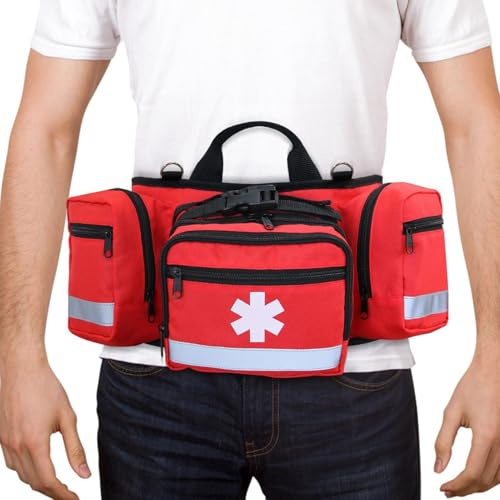 Kit D'urgence Pour Camping En Plein Air – Sac Banane Rouge Avec Ceinture Réglable | Sac De Rangement Pour Fournitures De Sauvetage Médical De Grande Capacité | Trousse De Premiers Secours Fanny Pack A