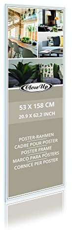 Close Up Posterrahmen, Wechselrahmen 53 x 158 cm, weiß - mit bruchfester PVC-Scheibe, Kunststoff Bilderrahmen für Langbahnposter, Türposter und Bilder