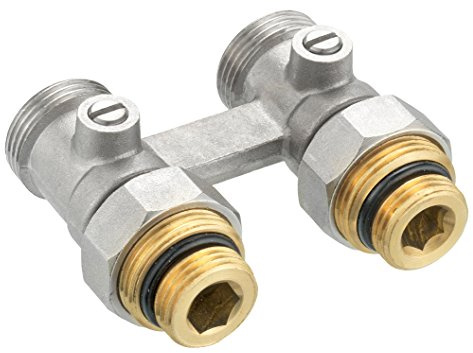 Hahnblock für Ventil-Heizkörper, selbstdichtend, absperrbar, 1/2 Zoll x 3/4 Zoll AG, Durchgangsform