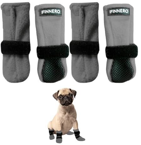 FINNERO Halla Hundeschuhe – Winterpfotenschutz für Hunde bei Schnee, Kälte und Salz – rutschfeste Fleece-Hundestiefel für kleine, mittelgroße und große Hunde – XS, Grey
