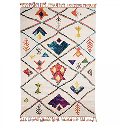 UN AMOUR DE TAPIS - Tapis descente de lit berber tribal mk 03 bleu, écru, jaune, gris, orange, noir, gris, beige, rose, vert, blanc - 80 x 150 cm - tapis berbère inspi 4578