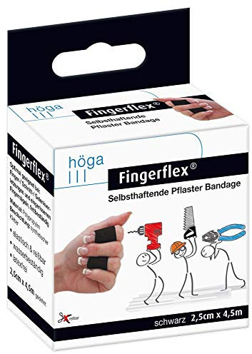 Fingerflex schwarz Selbsthaftende Pflaster Bandage, 2.5cm x 4.5m, elastisch, reißbar, wasserbeständig, latexfrei, 1 Stück