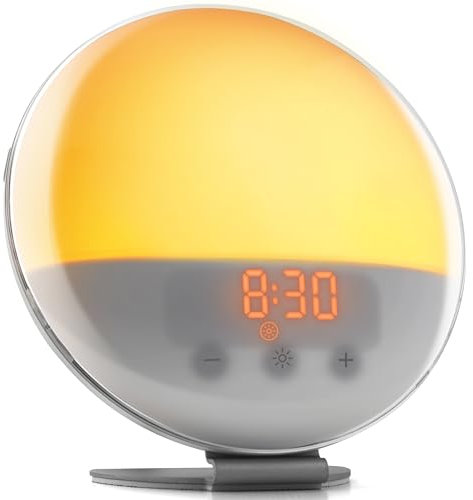 Top Life Simulateur d'Aube Haute Fidélité – Pour un Éveil en Lumière – Réveil Lumineux avec Mode Nuit Noire et Bruit Blanc – Simulation Soleil, Crépuscule, Lampe Chevet, Radio
