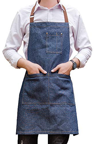 Yiswear Unisex Adjustable Multi-Pocket Denim Apron,for Chef, Kitchen, BBQ and Studio