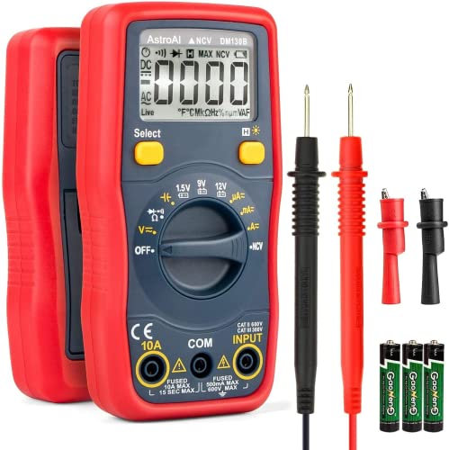 AstroAI Digital Multimeter, Auto-Range TRMS 4000 Counts Multimeter mit Berührungsloser Spannungsfunktion(NCV) LCD-Anzeige, Ohmmeter, Voltmeter 1,5 V / 9 V / 12 V Batteriespannungstester