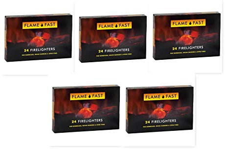Flamefast Firelighters Starter Blocks, Quick Start, Eco Barbecue, Wood Burner, Open Fire - 5 Packs of 24 (120 firelighters)
