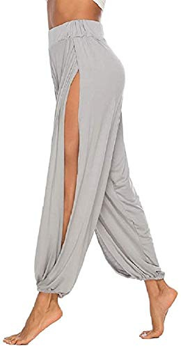 ASKSA Damen Hochschlitzige Haremshose Frauen Hippie Split Sport Hose Fitness Stretchhose Loose Fit Yogahose Sporthose