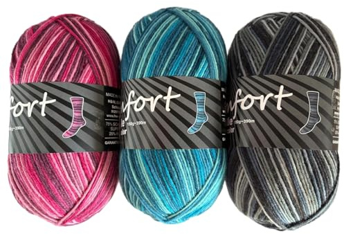 Sockenwolle Strumpfwolle Comfort Color 3x150gr 6-fädig Color 150gr 375m/LL 450gr Set für besonders warme Füße Set 4-6