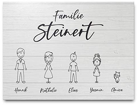 Schönes Türschild für die Familie | Haustürschild | Namensschild aus Holz mit UV-Druck und Deiner Wunsch-Beschriftung | Größen & Befestigung wählbar (Bohrlöcher, selbstklebend, mit Kordel)