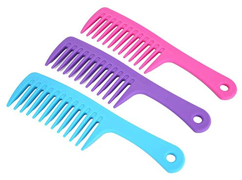 Pettine per capelli con 3 pezzi, pettine colorato a denti larghi con manico dritto, strumento per lo styling dei capelli ricci antistatico per uso domestico o in salone(3 colori)
