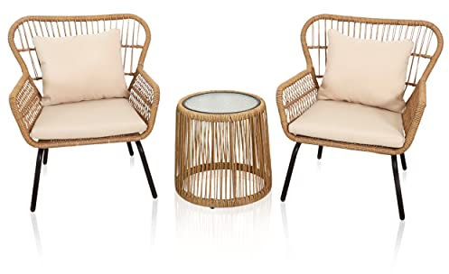 Lycce Balkonmöbel Gartenmöbel Sitzgruppe Garten Balance Poly-Rattan beige 3er Set