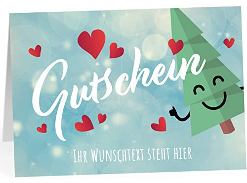 Großer XXL Gutschein (A4) zur Weihnachtszeit - PERSONALISIERT - Tannenbaum Herzen - große Klappkarte als Geschenk zu Weihnachten für Sie und Ihn, Paare, Freunde, Großeltern und Eltern