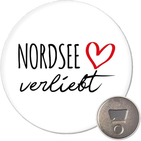 Huuraa Magnet Nordsee verliebt Geschenk | 59mm Kühlschrankmagnet rund Flaschenöffner Geschenkidee dekorativer Magnet für Magnettafel, Kühlschrank oder Whiteboard