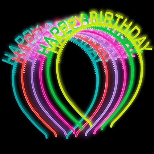 Nenjindz Happy Birthday Stirnbänder Krone, leuchtende Geburtstagskrone Tiara für Mädchen Party Hüte Cosplay Prinzessin Stirnbänder Party Haarbänder (6 Stück)