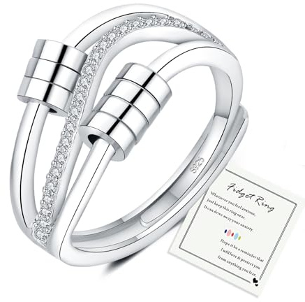 HEEYA Anti-stressring dam silver 925 fidget justerbar ångest roterande spinner dam öppen kubisk zirkon, Une taille, Silver, Kubisk zirkonia