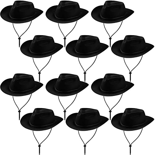Set di 12 cappelli da cowboy occidentali in feltro a tesa larga per feste da cowgirl da uomo e donna, costume da festa (nero)