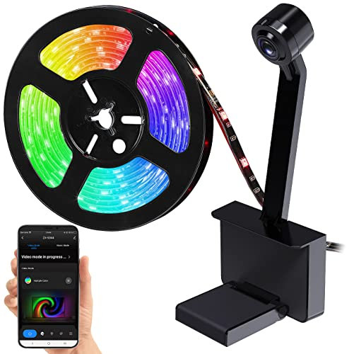 Luminea Home Control Backlight TV: TV-Hintergrundbeleuchtung mit Kamera, RGB-IC-LEDs, WLAN, App, 55?65 (Hintergrundbeleuchtung Fernseher, Hintergrund-Beleuchtung, Bild)