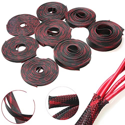 1/5M/10/20/50/100M Insulated Braided Cable Sleeves PET Expandable Wire Gland Protection Black+Red 2/4/6/8/10/12/15/20/25mm-50M,6mm