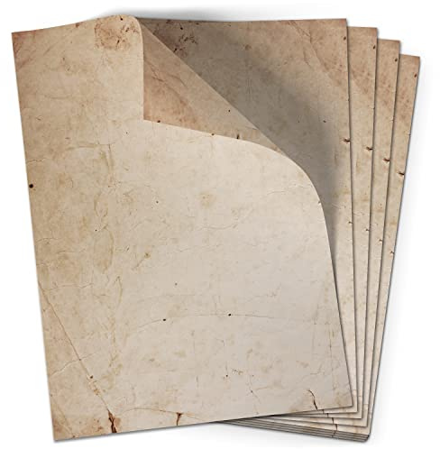 50 Blatt Briefpapier (A4) | Altes Papier Vintage Retro | Motivpapier | edles Design Papier | beidseitig bedruckt | Bastelpapier Speisekarten Briefe | 90 g/m²