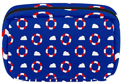 Nautical Blue Lifebuoy Travel Personalized Makeup Bag Cosmetic Bag Toiletry Bag for Women and Girls