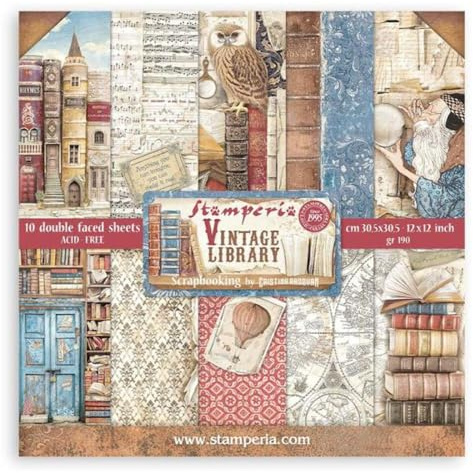 Stamperia, Library Vintage Paper Pack 12 x 12 pollici