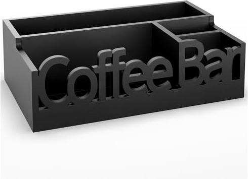 ADDFIT HOUSE Coffee Bar Organizer for Countertop – Wooden Coffee Caddy with Compartments for Pods, Sugar Packets, and Accessories – Coffee Condiment Station Storage for Home and Office (Black)