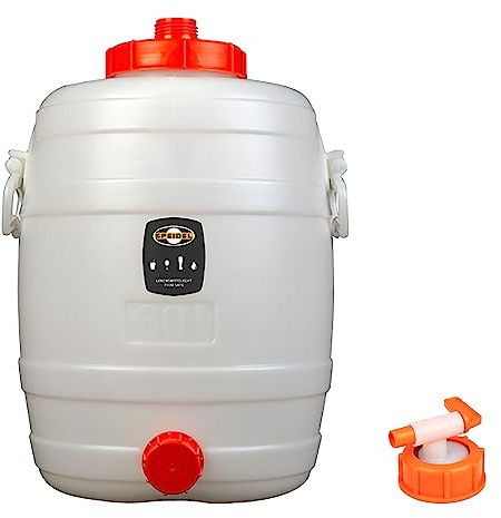 Mostfass 30 Liter mit Auslaufhahn NW10, Gärfass PE (30 L rund) für Most, Wein, Cider, Säfte, Glühwein, Getränke, Fass Getränkefass lebensmittelecht, Kunststoff Gärbehälter Behälter