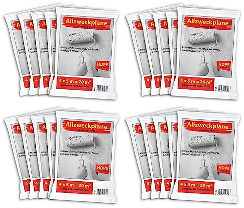 20x Hypafol Abdeckfolie transparent I Malerfolie 4x5m aus hochwertigem HDPE zum Schutz vor Farbe, Schmutz & Nässe I robuste Baufolie extra stark für Innen & Außenbereich I Allzweck Staubschutzfolie