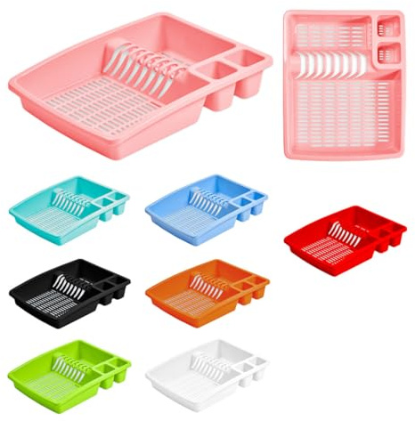 ECO Large Plastic Dish Drainer Rack | Heavy Duty Sturdy Dish Rack for Kitchen Countertop | Pink Dish Drainer for Efficient Kitchen Organization & Cutlery Placement (Pink)