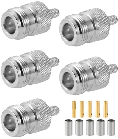 Vecys 5PCS N Femmina Connettori 50 ohm N Femmina Crimpare RF Coassiale Connettore N Adattatore Jack per RG58 VLMR195 RG142 RG400 Cavo Coassiale a Bassa Perdita